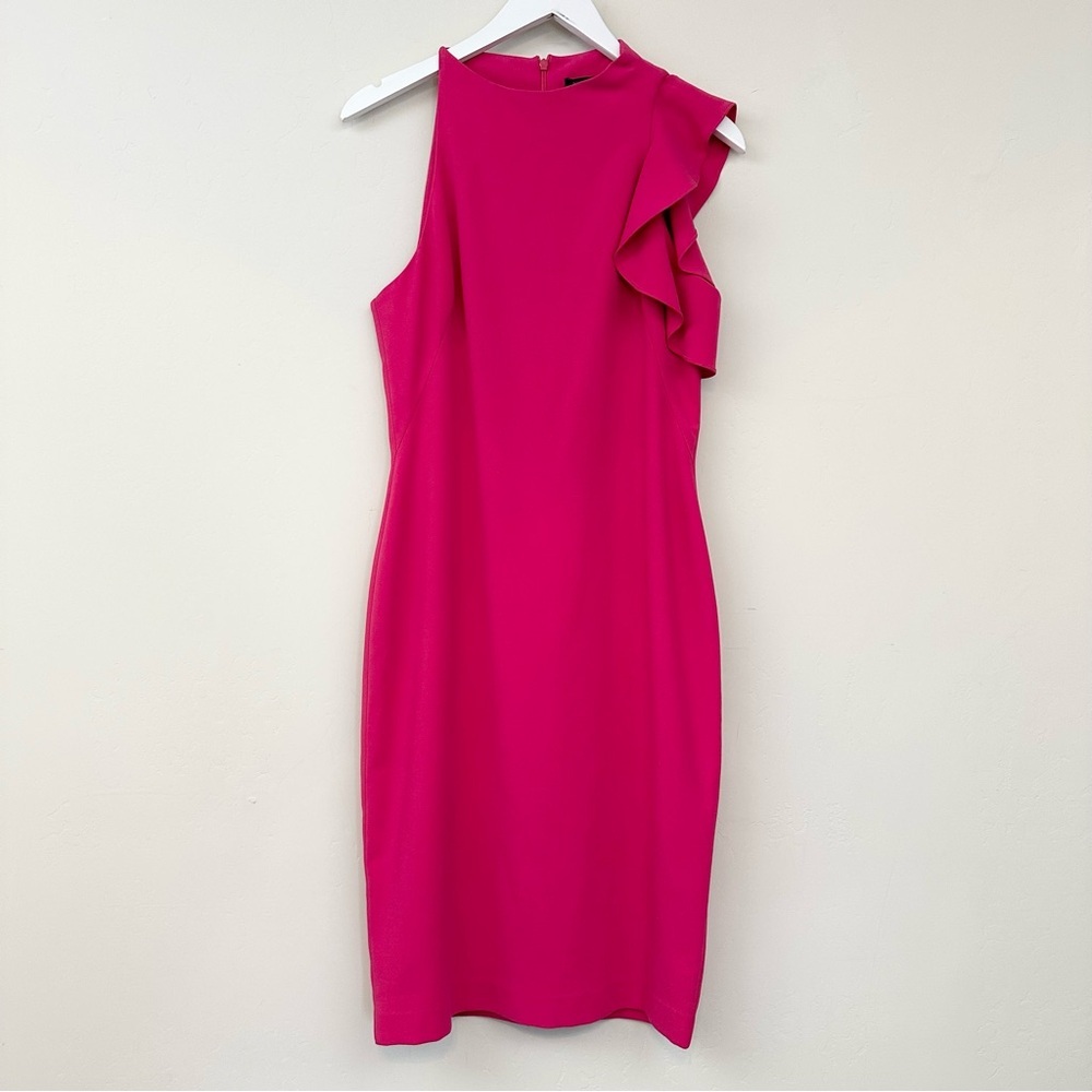 Black Halo Pabla Mini Asymmetrical Ruffle Dress in Pink